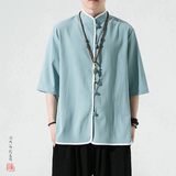 风夏2026现货！包边大码仿麻汉服短袖衬衫/衬衣A860-p55，男装T恤，钱塘7008(原4008)