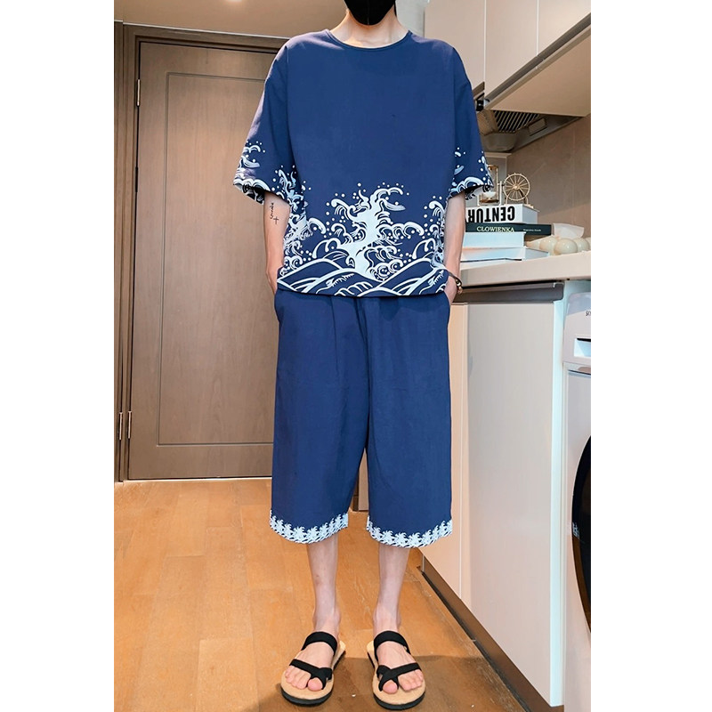 2026夏款新套装新品棉麻T恤+七分裤A005-P80,男装牛仔裤,钱塘7008(原4008)