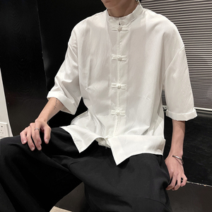 5色 夏季2025冰丝抗皱 盘扣 男短袖衬衫/衬衣A8001*p40图片