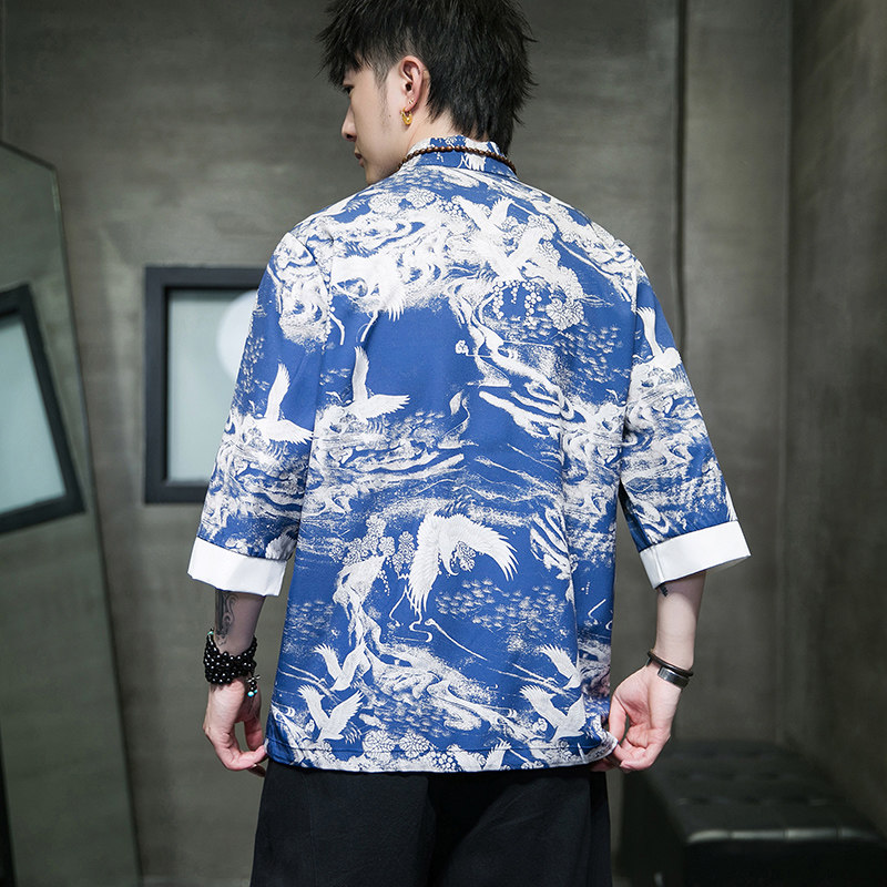 风2026抗皱冰丝夏季盘扣新汉服短袖衬衫/衬衣A878*p60,男装T恤,钱塘7008(原4008)