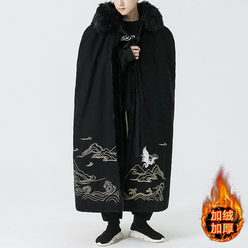 冬装汉服披风斗篷仙鹤刺绣保暖加绒毛领长款外套A330-P150,男装棉衣,钱塘7008(原4008)