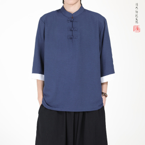 7色跑量  2025风夏季  云朵感盘扣 男汉服短袖T恤A8007-p40图片
