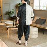 A3019*咖啡厅2021中国风大龙面料冰丝对拼开衫汉服套装p90，男装休闲套装，钱塘7008(原4008)