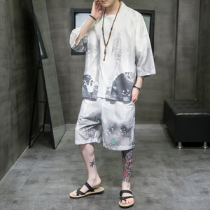 A3029*大码夏季男2021中国风 冰丝面料 汉服套装p80图片