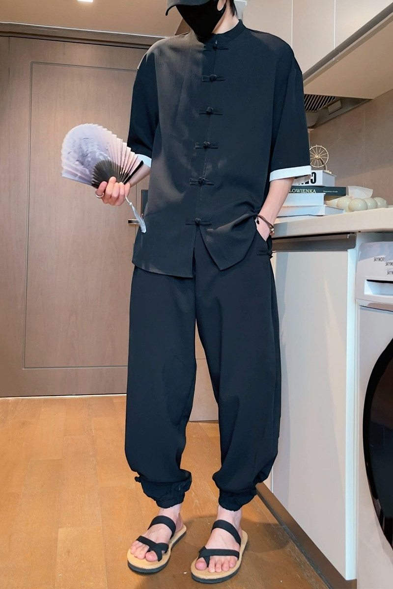 5色夏季2026冰丝抗皱盘扣男短袖衬衫/衬衣A8001*p40,男装T恤,钱塘7008(原4008)