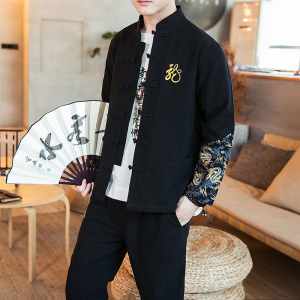 A702中国风2021春套装 刺绣款龙 盘扣 棉麻汉服套装P120图片