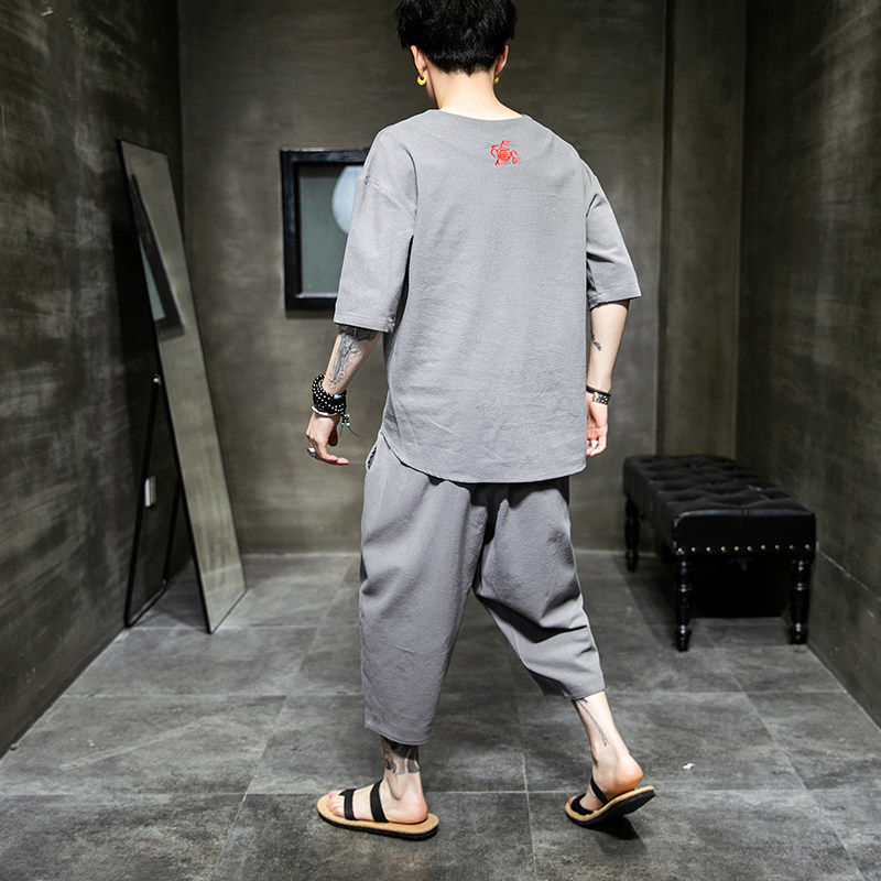 特价2026夏风老虎头刺绣短袖T恤+七分裤套装A1038-P50,男装牛仔裤,钱塘7008(原4008)
