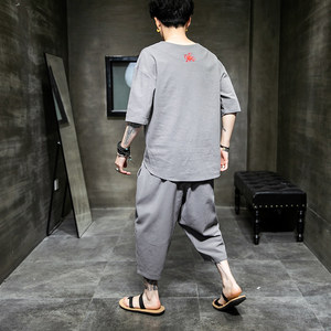特价2026夏风 老虎头刺绣 短袖T恤+七分裤套装A1038-P50图片