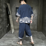 A202*灰墙风中国风2021套装印花T恤+七分裤P85(控价108)，男装休闲套装，钱塘7008(原4008)