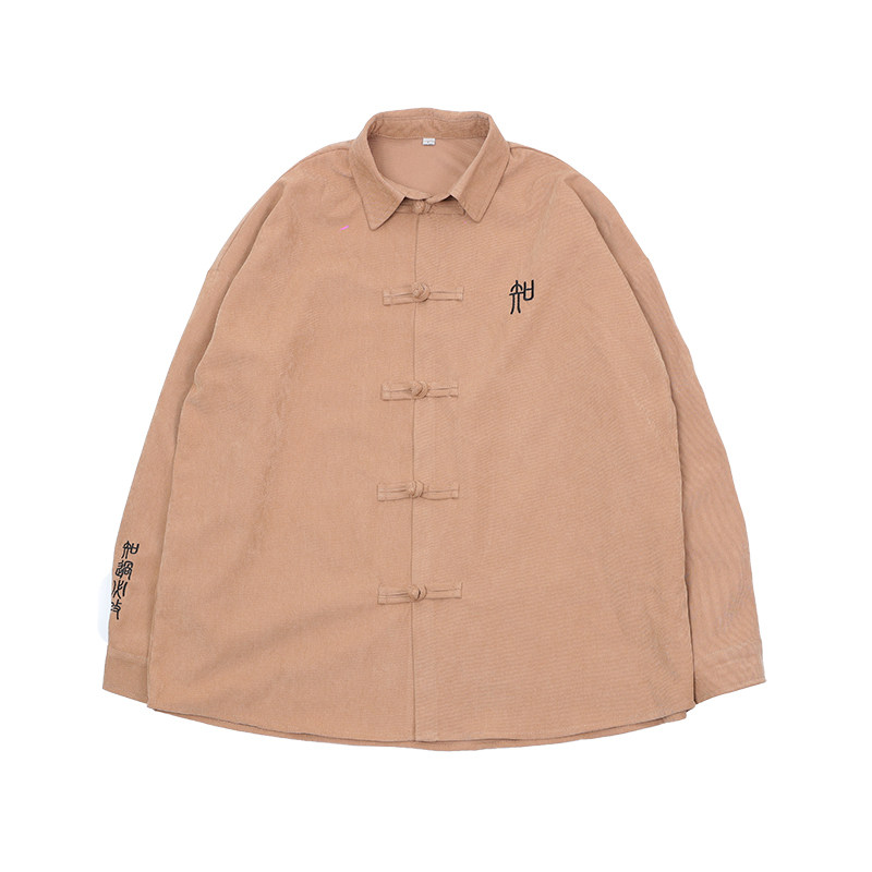 风2026春款刺绣款磨毛汉服盘扣长袖衬衫外套A8005*P65,男装衬衫,钱塘7008(原4008)
