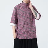 冰丝提花夏季2026新中式短袖衬衫/衬衣A621*p65，男装T恤，钱塘7008(原4008)