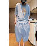 2026夏套装跑量风老虎刺绣短T恤+七分裤套装特价A1038-P50，男装牛仔裤，钱塘7008(原4008)