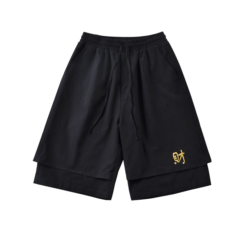 爆大码2023夏季新品双层设计刺绣宽松五分裤A4009-p55,男装休闲裤,钱塘7008(原4008)