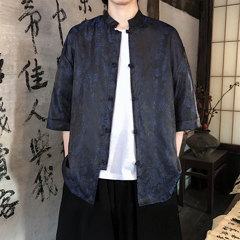 八角花提花夏季新品2026风汉服短袖衬衫/衬衣A685-p48,男装T恤,钱塘7008(原4008)