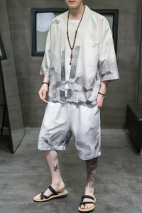 A3005*大码2021中国风 山水画 沙滩休闲 冰丝面料 汉服套装p80图片