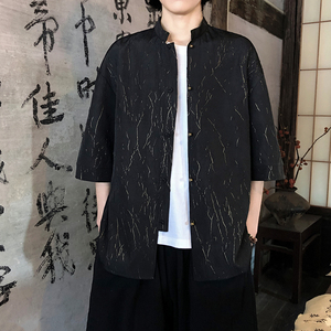烫金褶皱设计 夏季新品2026 风 汉服短袖衬衫/衬衣A811-p65图片
