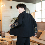 A702中国风2021秋冬刺绣款龙盘扣棉麻汉服套装P120，男装套装，钱塘7008(原4008)