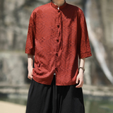 夏祥云2025冰丝2色风汉服短袖衬衫/衬衣A665-p65，男装T恤，钱塘7008(原4008)