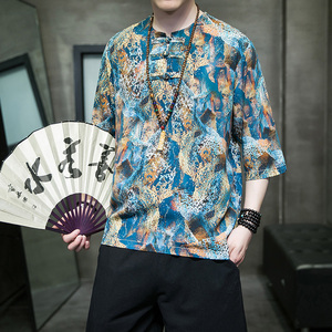 特价A884* 冰丝大码 风夏2026 汉服盘扣 男短袖T恤p45图片