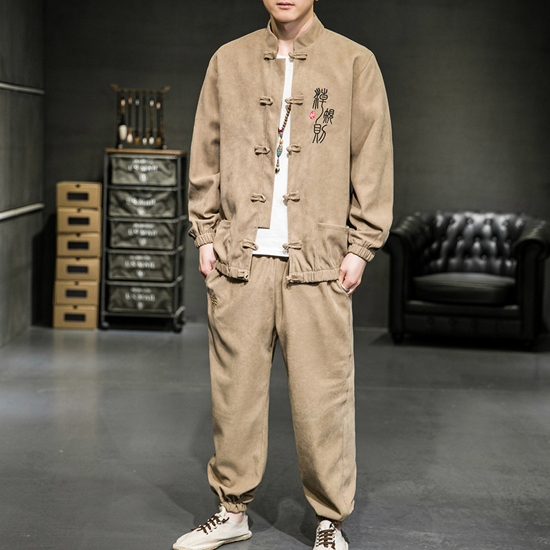 A2021人气！中国风2021春夏篆文刺绣盘扣/唐装/汉服套装P100,男装民族服装,钱塘7008(原4008)