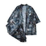 A3004*大码中国风沙滩3色棉麻印花开衫套装汉服套装p80，男装休闲套装，钱塘7008(原4008)