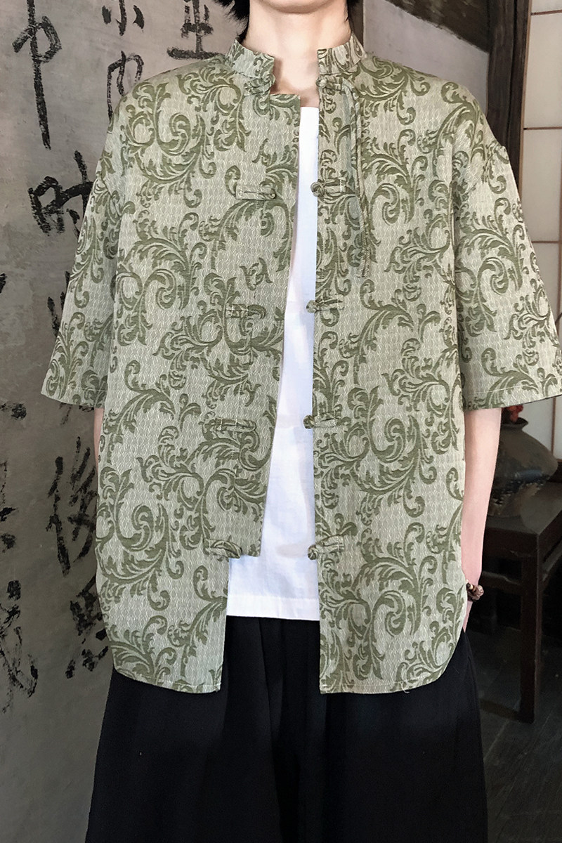 新品夏2026提花3色风汉服短袖衬衫/衬衣A672-p65,男装T恤,钱塘7008(原4008)