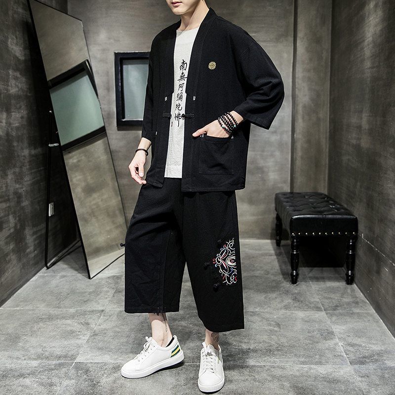 新夏2026大码风刺绣款开衫套装汉服套装A730*p100,男装休闲套装,钱塘7008(原4008)