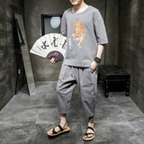 特价2026夏风老虎头刺绣短袖T恤+七分裤套装A1038-P50，男装牛仔裤，钱塘7008(原4008)