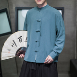 衬衫亚麻款2026春款棉麻个性盘扣长袖衬衫A902*P70，男装衬衫，钱塘7008(原4008)