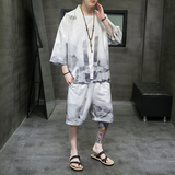 A3005*大码2021中国风沙滩休闲冰丝面料汉服套装p80，男装休闲套装，钱塘7008(原4008)
