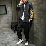 A1006秋冬大码中国风2020龙刺绣盘扣/汉服套装P130，男装民族服装，钱塘7008(原4008)