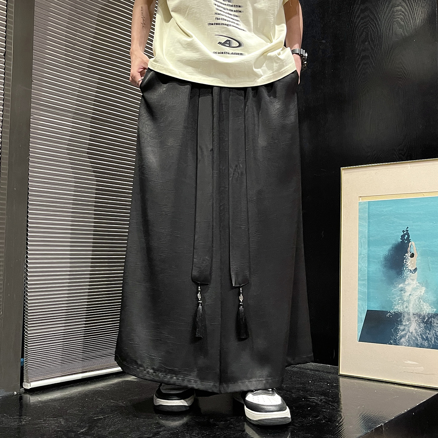 冰丝垂感2025夏季风压花设计阔腿裤长裤休闲裤A2001-p68，男装休闲裤，钱塘7008(原4008)