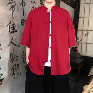 新品夏2026 防皱冰丝3色 风 汉服短袖衬衫/衬衣A670-p60图片