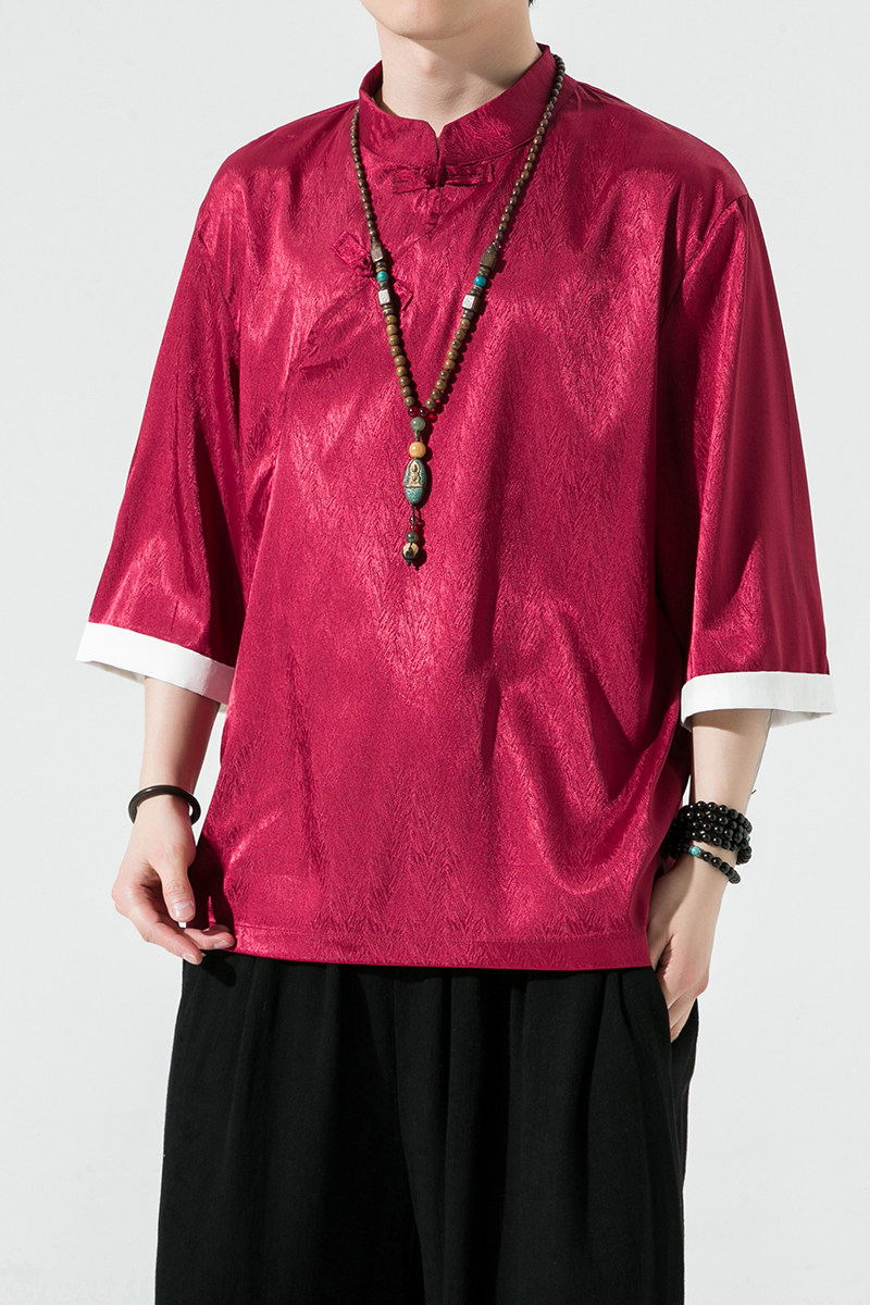 特价风夏2026冰丝抗皱唐装汉服短袖T恤特价A870p35,男装T恤,钱塘7008(原4008)