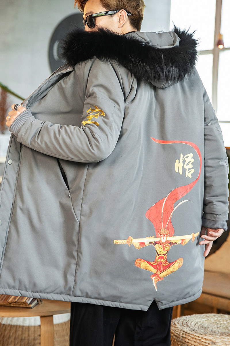 A889风大码2021男装孙悟空中长款棉衣,男装棉衣,钱塘7008(原4008)
