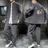 A795中国风2021秋冬盘扣设计年兽印花汉服套装P100，男装套装，钱塘7008(原4008)