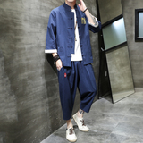 A1071初秋2021中国风3色刺绣款开衫套装七分汉服套装p95，男装套装，钱塘7008(原4008)