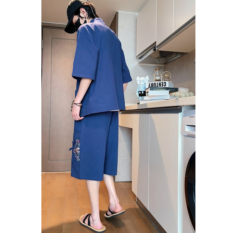 新夏2025大码风刺绣款开衫套装汉服套装A730*p100,男装休闲套装,钱塘7008(原4008)