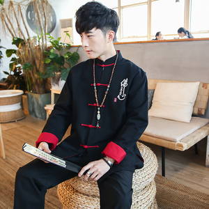 F02中国风2021秋冬新品 刺绣佛  盘扣 汉服套装男P105图片