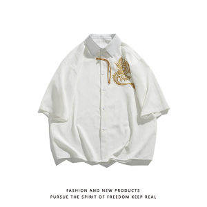 爆3色龙刺绣 防皱冰丝 夏2025 风 汉服短袖衬衫/衬衣A818-p68图片