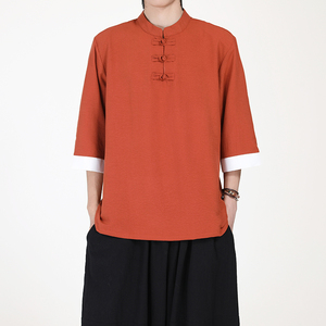 7色跑量  2025风夏季  云朵感盘扣 男汉服短袖T恤A8007-p40图片