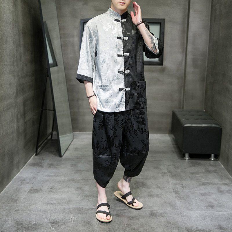 A3019*爆款大码2021中国风 提花大龙 冰丝面料 开衫汉服套装p90图片