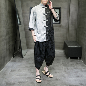 A3019*爆款大码2021中国风 提花大龙 冰丝面料 开衫汉服套装p90图片