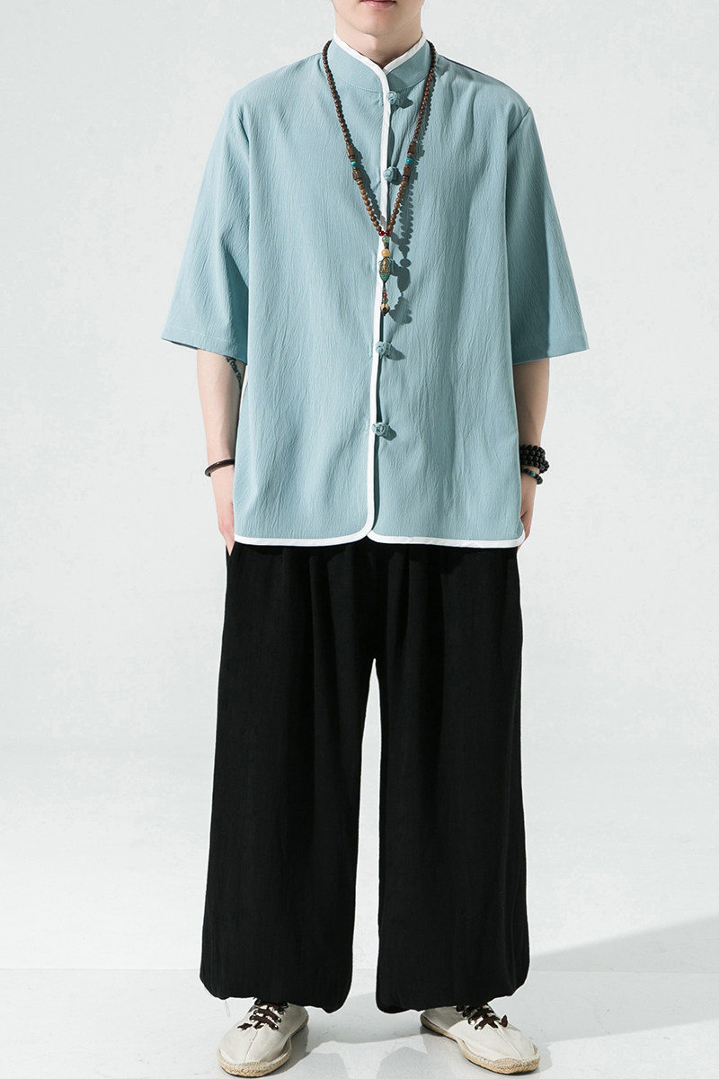 风夏2026现货！包边大码仿麻汉服短袖衬衫/衬衣A860-p55,男装T恤,钱塘7008(原4008)