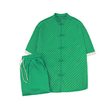 2023风夏季BV绿方格提花冰丝垂感短袖汉服套装A9002-p95，男装休闲套装，钱塘7008(原4008)