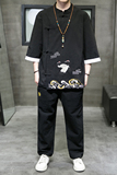 A3001*中国风2021双鹤刺绣斜盘扣设计短袖T恤+长裤套装P100，男装休闲套装，钱塘7008(原4008)