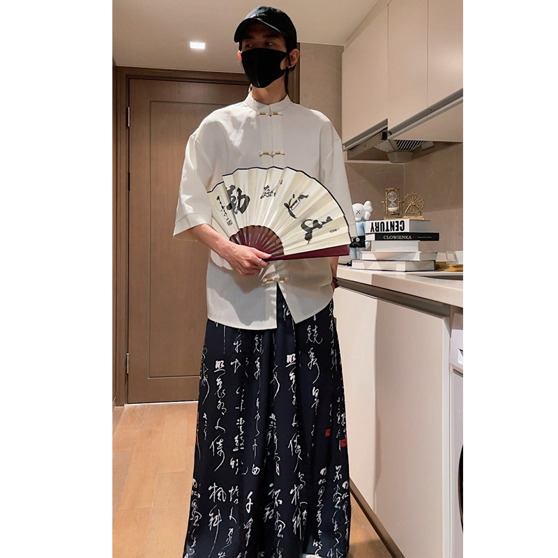 跑量竹节仿麻百搭单色夏2026风汉服短袖衬衫/衬衣A810-p45,男装T恤,钱塘7008(原4008)