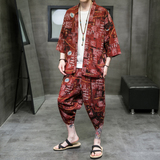 风夏2026沙滩休闲棉麻印花开衫套装特价A3004-p70，男装休闲套装，钱塘7008(原4008)