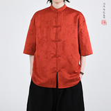 麦穗提花夏季新品2026风汉服短袖衬衫/衬衣A677-p65，男装T恤，钱塘7008(原4008)