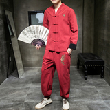 A1018新品中国风2021秋冬竹子刺绣棉麻盘扣/汉服套装P130，男装套装，钱塘7008(原4008)